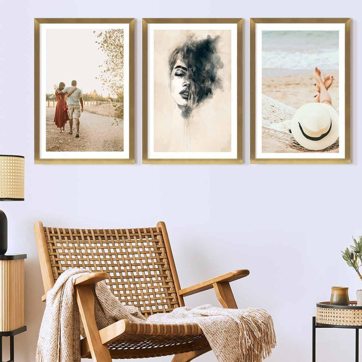 PHOTOLINI Bilderrahmen 40x60 Gold Holz MDF, 3er Set breite 40x60 cm Bilderrahmen gold mit bruchsiche