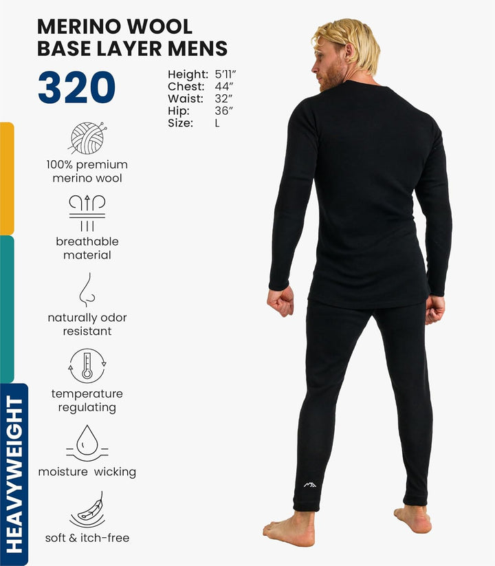 Merino.tech 100% Merino Unterwäsche Herren Set - Leicht, Mittelgewicht, Thermounterwäsche Merinowoll