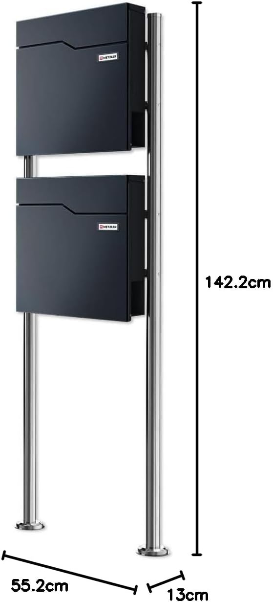 Metzler Standbriefkasten für 2 Parteien in Anthrazit RAL 7016 – Doppelbriefkasten freistehend 2er fü