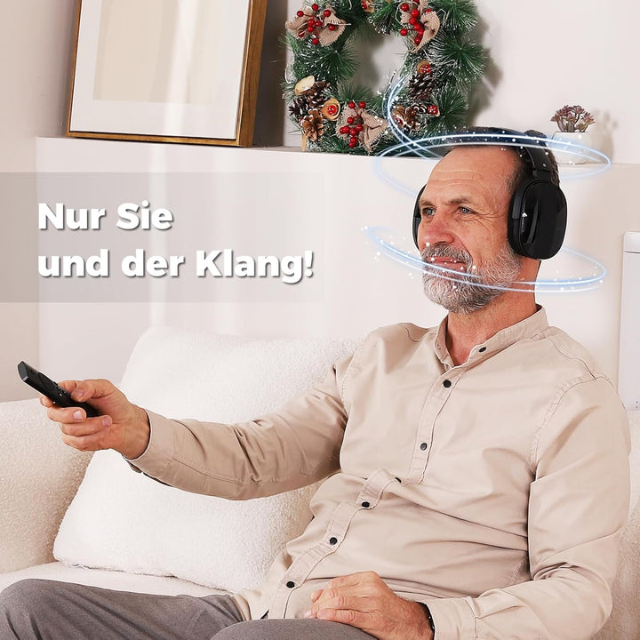 Funkkopfhörer Kabellos für TV – TV Kopfhörer Kabellos mit Ladestation & RF-Sender, Seniorenfreundlic
