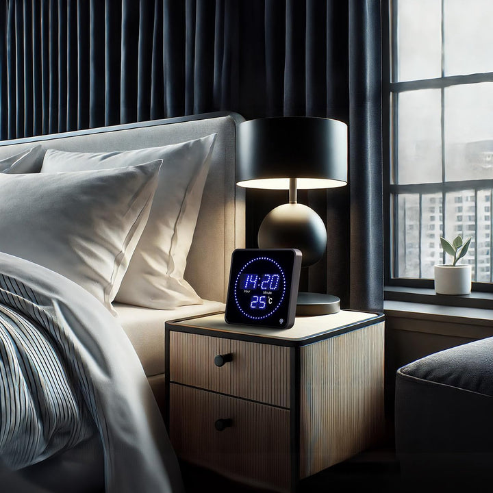 Lunartec Funkuhr: Flache LED-Funk-Tisch- und Wanduhr, Temperatur-Anzeige, Blaue LEDs (Digital Wanduh
