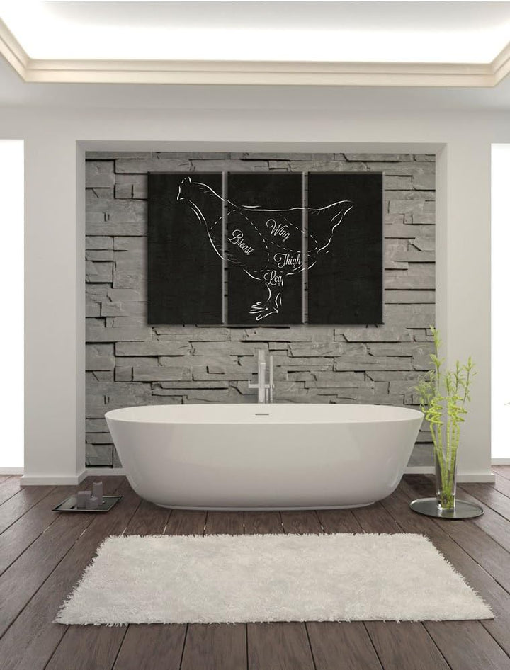 Pixxprint Huhn Kreidezeichnung als Leinwandbild/Grösse: 3 Teilig (120x80) cm/Wandbild/Kunstdruck/fer