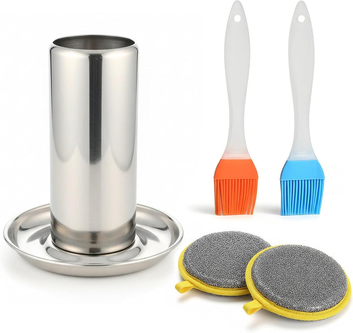 Hähnchenbräter, Hähnchenhalter aus Edelstahl, Geflügelbräter Grill mit 2 Ölpinsel und 2 Reinigungstu