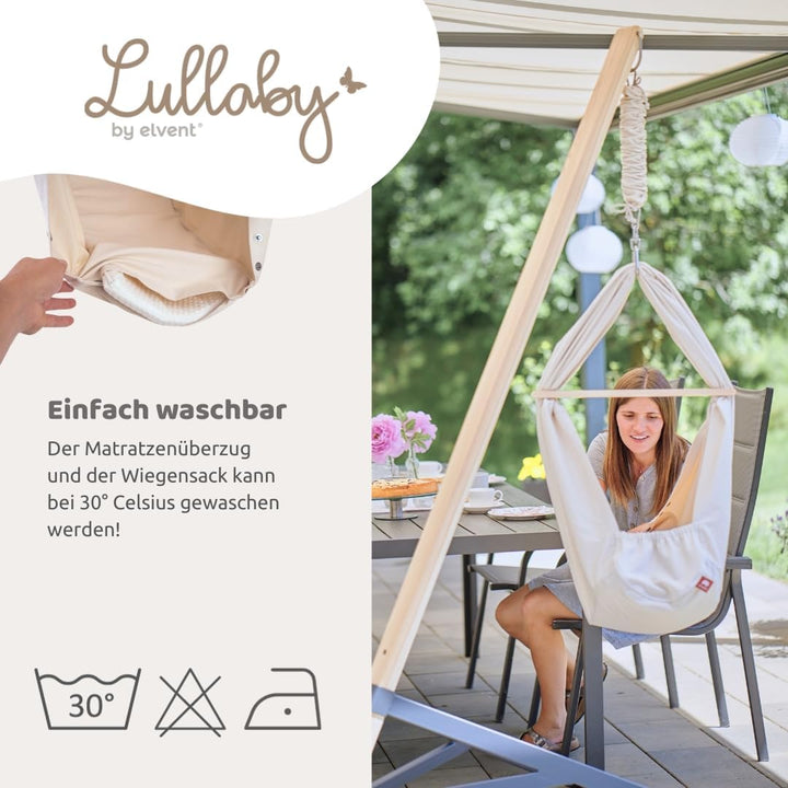 Lullaby Federwiege Set mit Matratze, 100% Baumwolle, Made in Germany (Baby Hängewiege mit Deckenbefe