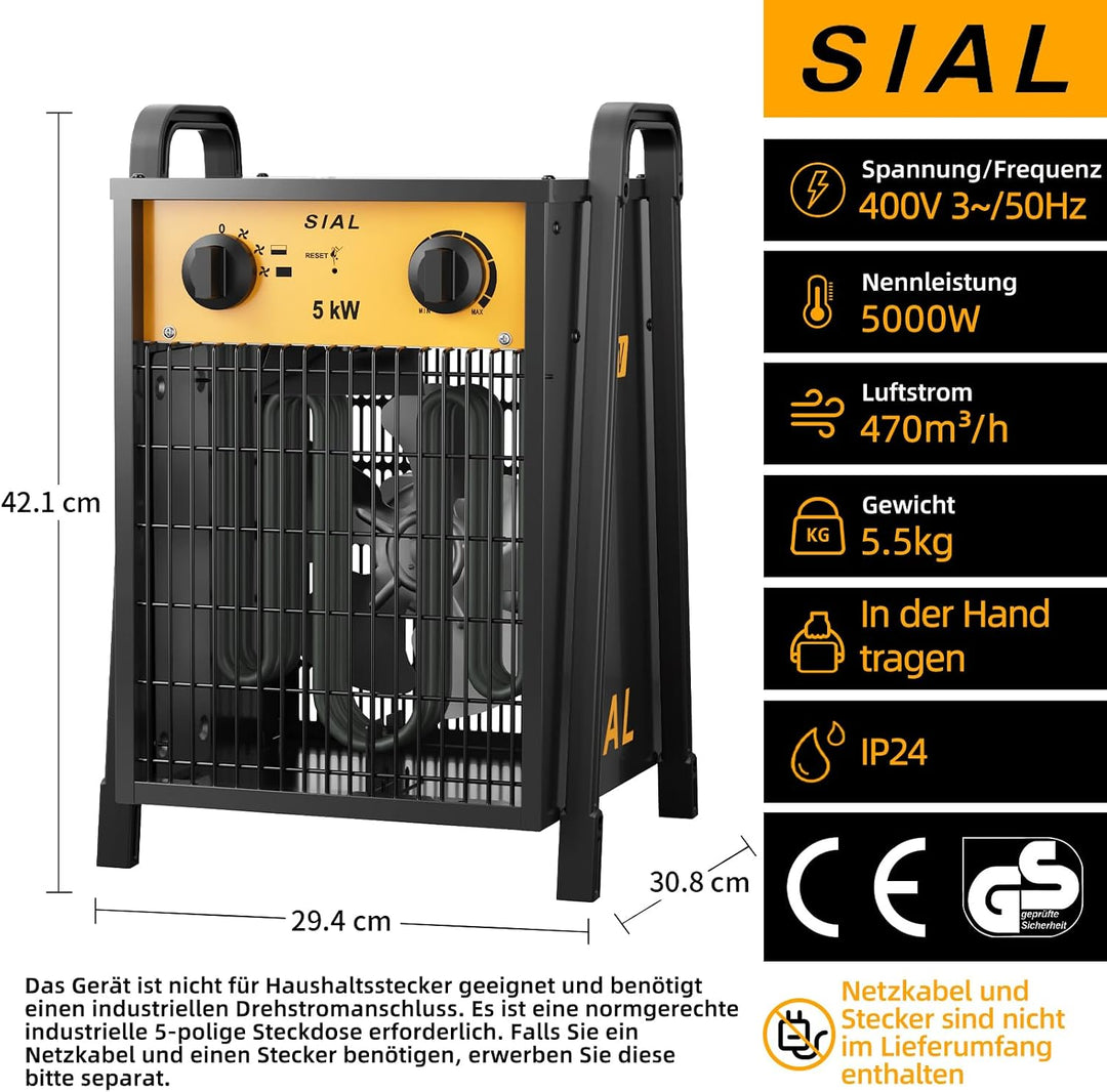 SIAL 5KW Industrie Heizgebläse - Elektroheizer Heizlüfter - Bauheizer Bautrockner - Industrielle Hei