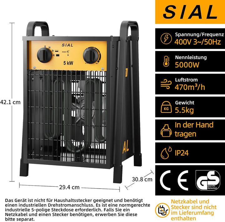 SIAL 5KW Industrie Heizgebläse - Elektroheizer Heizlüfter - Bauheizer Bautrockner - Industrielle Hei