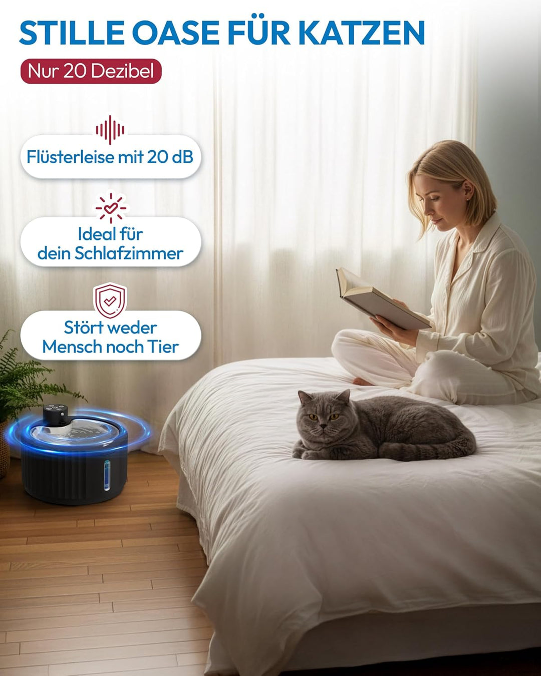 Miaura® Katzenbrunnen kabellos und super leise - Trinkbrunnen für Katze 2.8L Kapazität - Katzen Trin