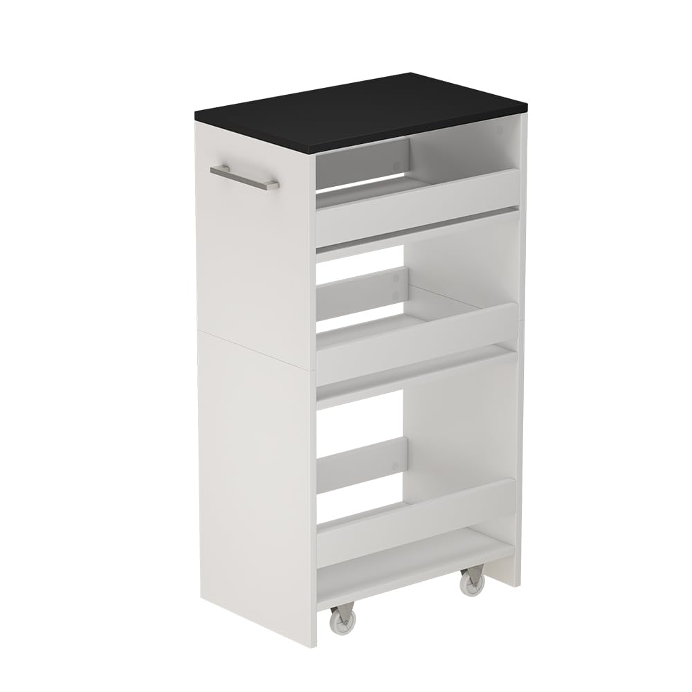 Vicco Rollregal Rivo, rollbare Küchen-Minibar, Weiss/Anthrazit, 30 x 84.8 cm Weiss/Anthrazit 30 cm,