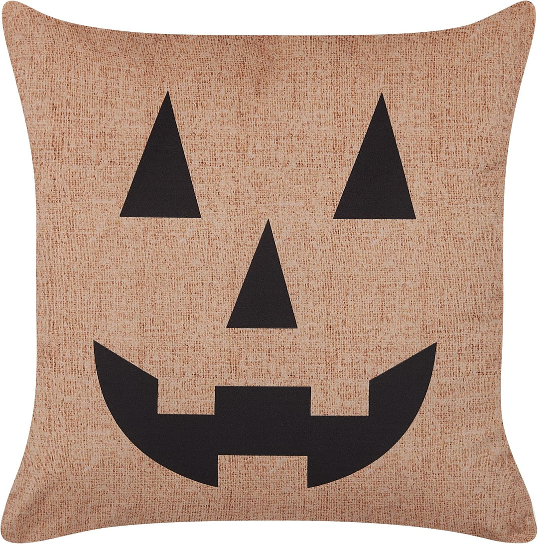 Dekokissen mit Füllung 2er Set Samt beige Halloween Kürbis-Motiv 45x45 cm Sebes