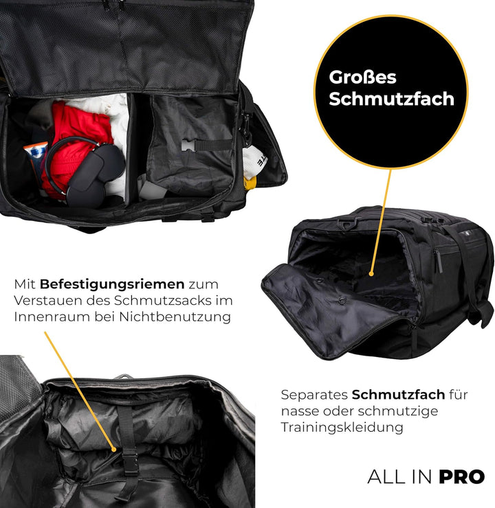PASTE® - Premium Sporttasche 63L mit Rucksackfunktion und Kühlfunktion, Schuhfach & Nassfach Schwarz