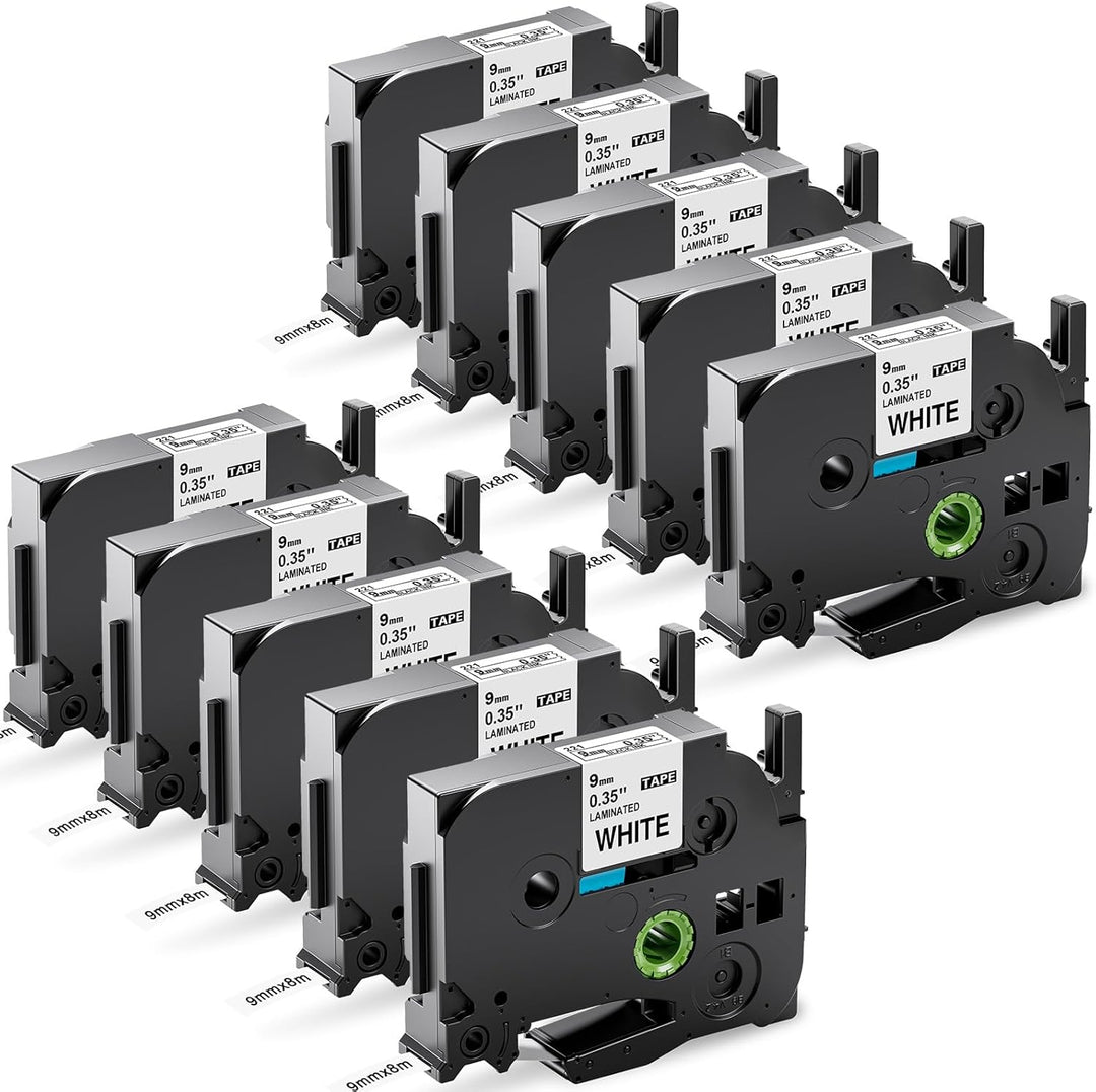 kompatibel Tze 9mm Schriftbänder als Ersatz für Brother P-touch Bänder 9mm x 8m TZe-221, Schwarz auf