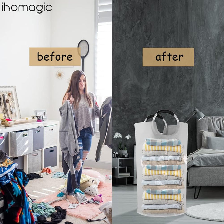 Grosser Wäschekorb 115L, Faltbar Wäschesammler, Lächelndes Muster Wäschetonne Stoff Wäschesack mit G