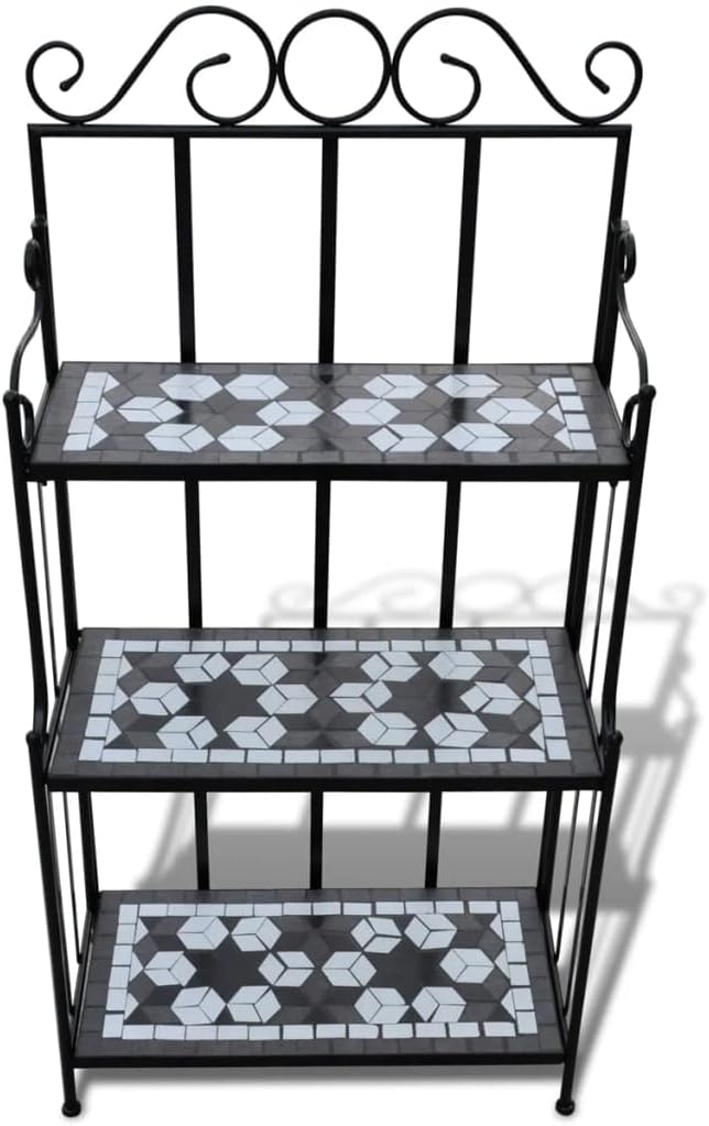 vidaXL Wandregal Pflanzregal Gartenregal Blumentreppe Mosaik C Schwarz und Weiss, Schwarz und Weiss