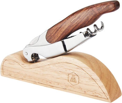 LAGUIOLE - Sommelier Doppelhebel - Edelstahl - Holzgriff - Holzpräsentationshalter - Messer mit Kork