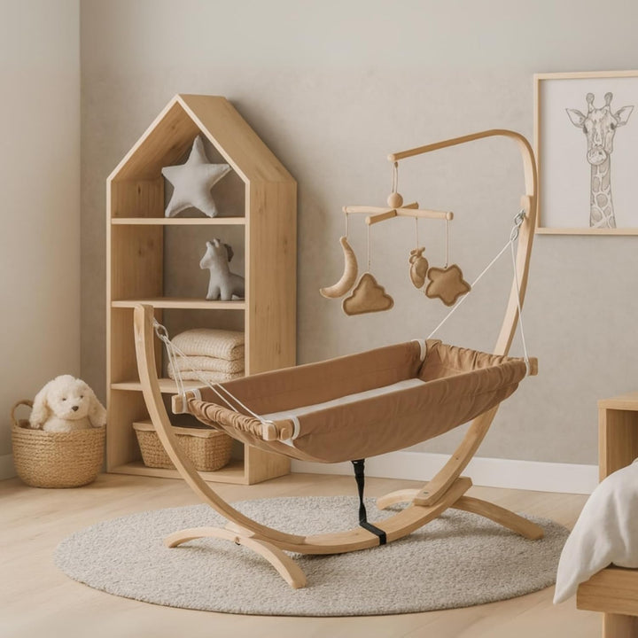 Kinder-Hängematte mit Holzgestell – Ergonomische 66×150 cm Hängeliege für 3–5 Jahre I Weicher Atmung