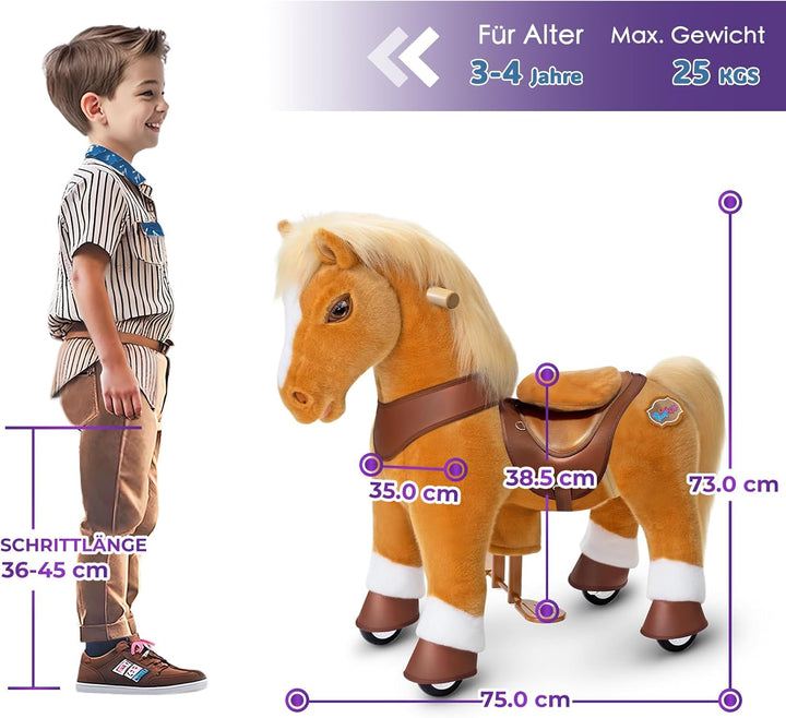 PonyCycle Modell Y Pferd zum Reiten für Kinder 3-4 Jahre, Mechanisches Reitpferd Spielzeug mit Brems