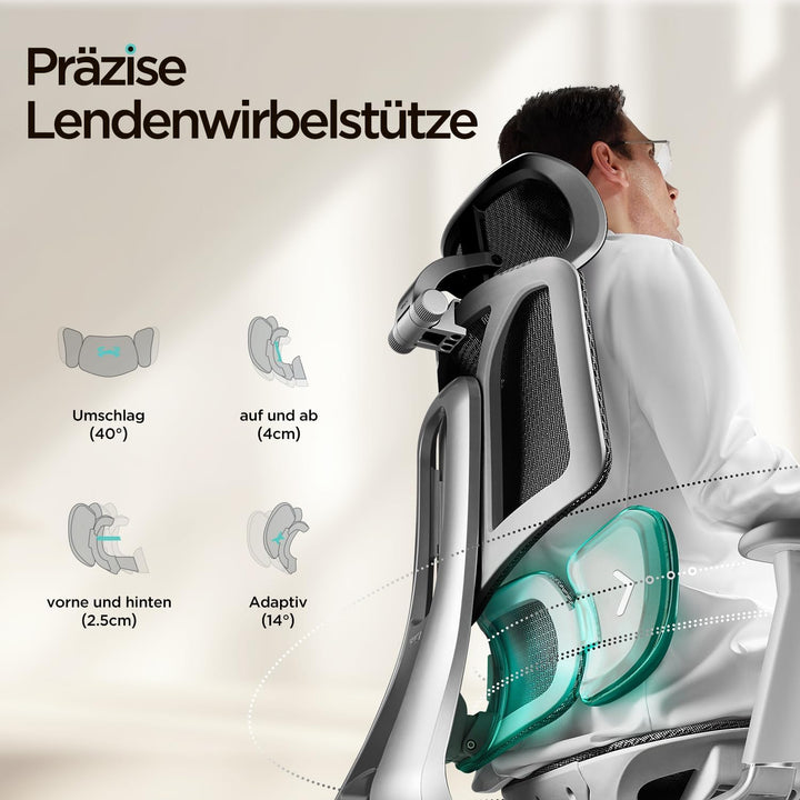 Hbada E3 Air Bürostuhl Ergonomisch, Schreibtischstuhl - mit 3-Zonen dynamischer Lendenwirbelstütze,