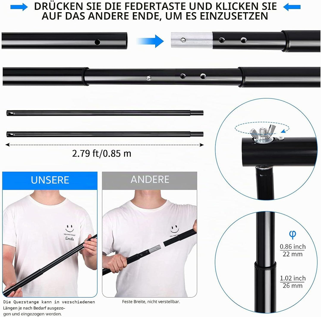 Vevelux 2.6 x 3 M Foto Hintergrund Ständer, Verstellbarer Hintergrundsystem mit 4 Klammer, 2 Sandsac