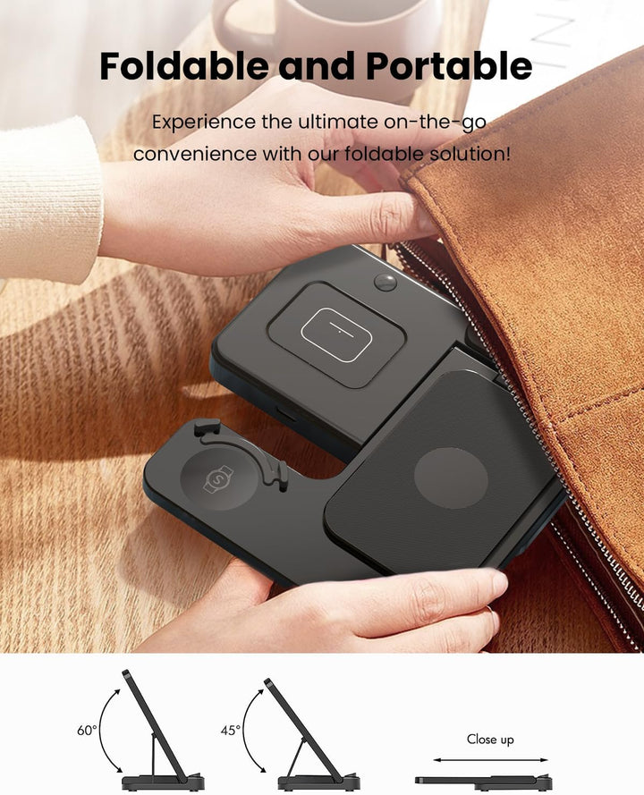 GEEKERA Induktive Ladestation für Samsung, 3 in 1 Faltbare Wireless Charger für Samsung S25/S24/S23/