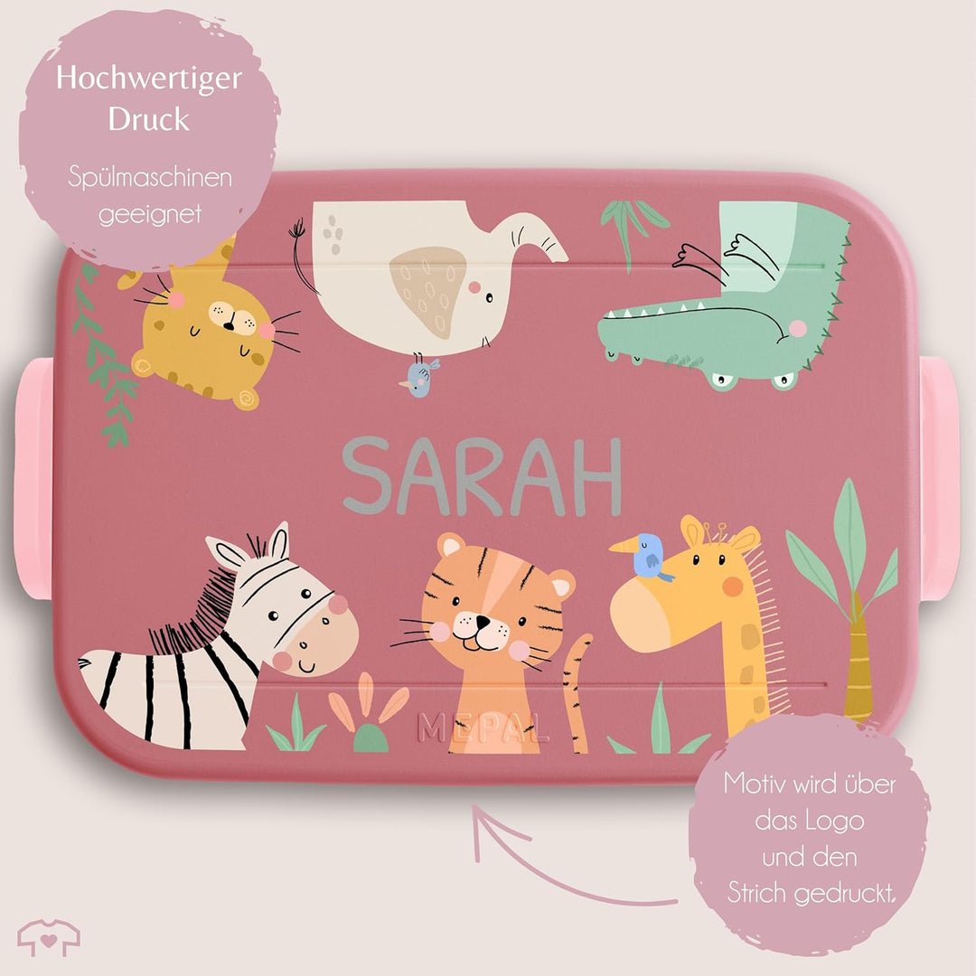 Kinder Bento Box Midi Lunchbox für Mepal Bentobox - Zootiere Afrika Tiere Elefant Zebra Tiger Giraff