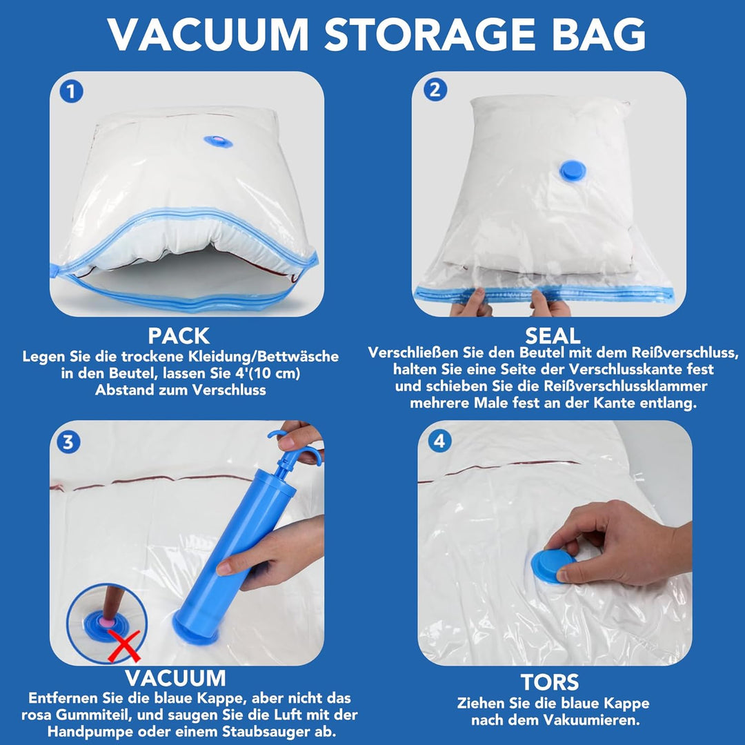 SKERITO Vakuumbeutel für kleidung 8 Jumbo, 100x80cm Aufbewahrungsbeutel, Reise Vakuum Wiederverwendb