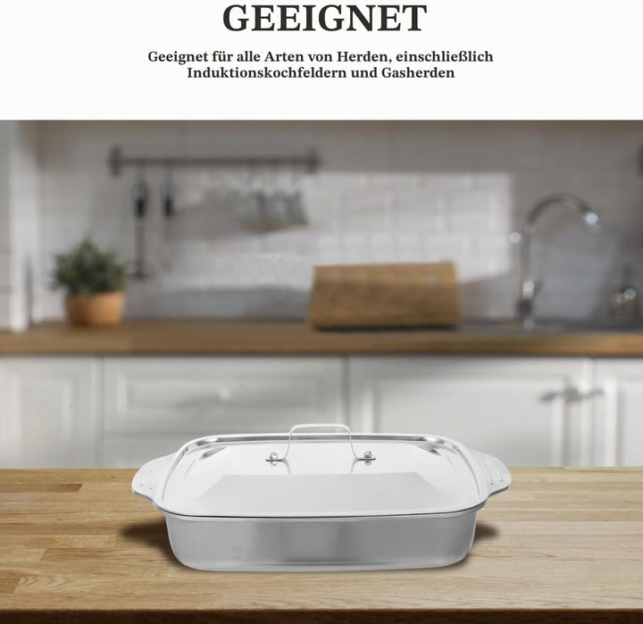 Edelstahl Backform 41X24X7,5cm Rechteckige Fischpfanne mit Deckel für Backofen Grill und Dämpfen Gee