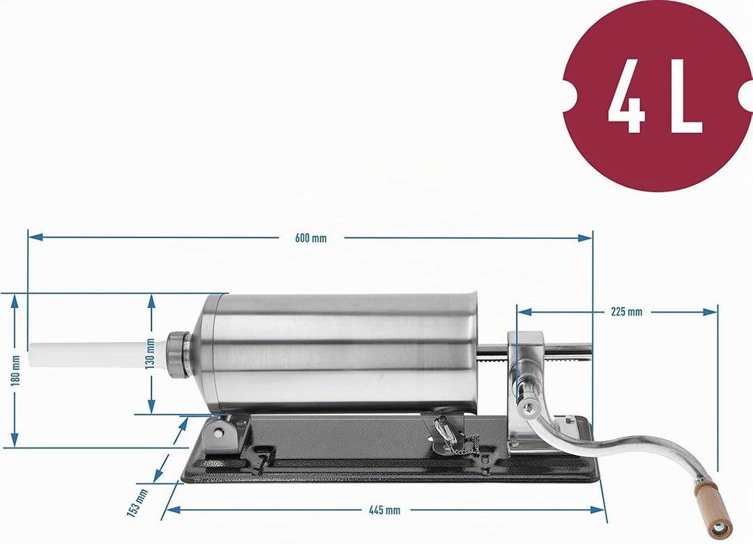 BROWIN® Manuell Wurstfüller aus Edelstahl 311004 | 4 kg horizontale Wurstmaschine | Wurstfüllmaschin