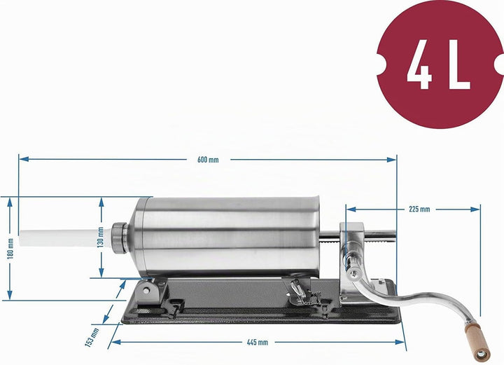 BROWIN® Manuell Wurstfüller aus Edelstahl 311004 | 4 kg horizontale Wurstmaschine | Wurstfüllmaschin
