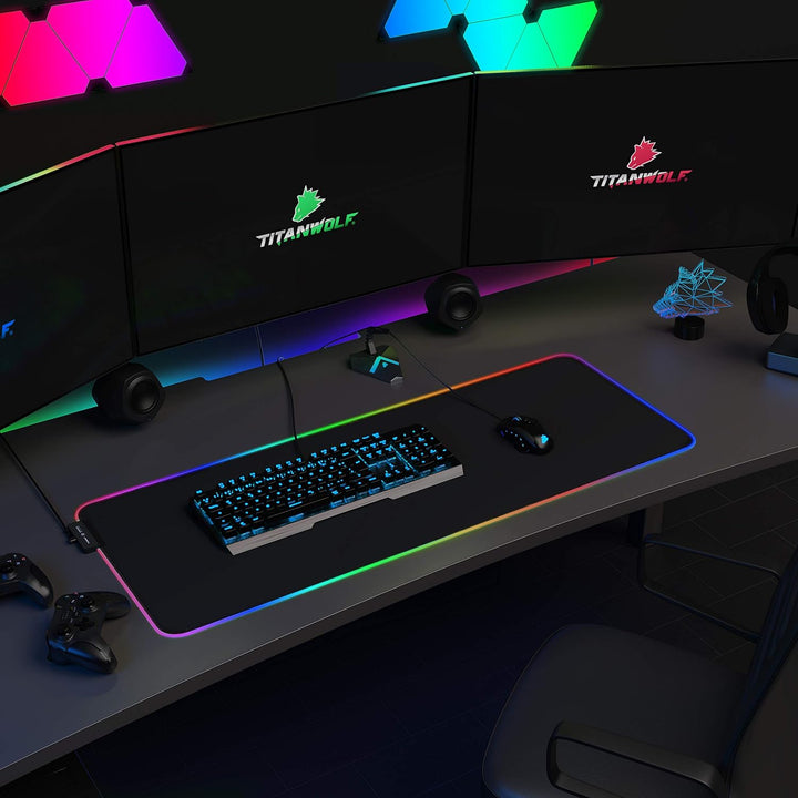 CSL-Computer Titanwolf - RGB Gaming Mauspad - led Schreibtischunterlage - 800x300 mm - XXL Mousepad