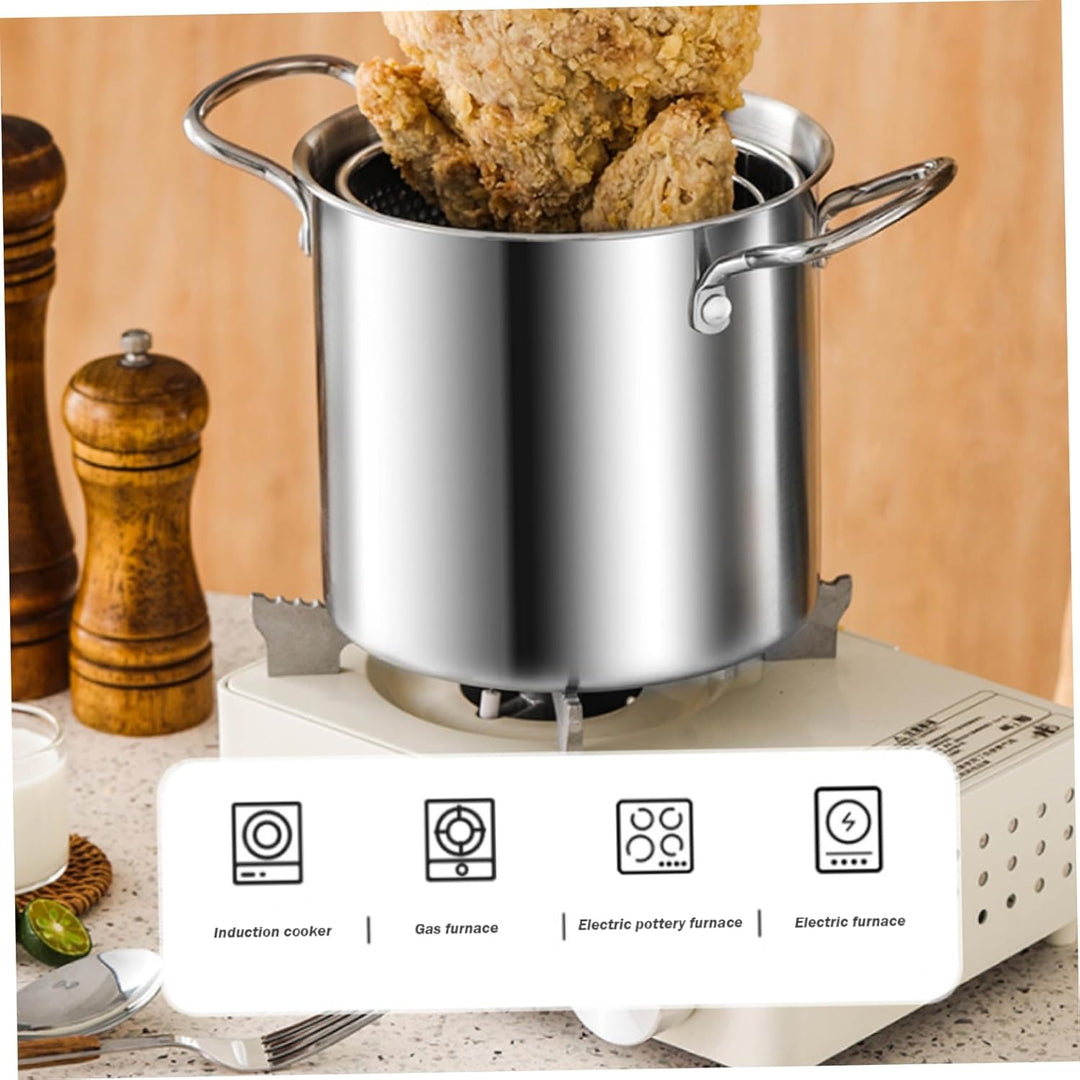Fritteusentopf mit Korb, 3,5 l Frittiertopf aus Edelstahl, kleine Fritteuse mit Verbrühungsschutzgri