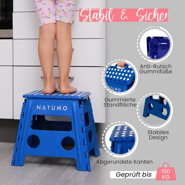 NATUMO® XL Tritthocker Kinder + Erwachsene, Klapphocker faltbar, Leichter und Rutschfester Klapptrit