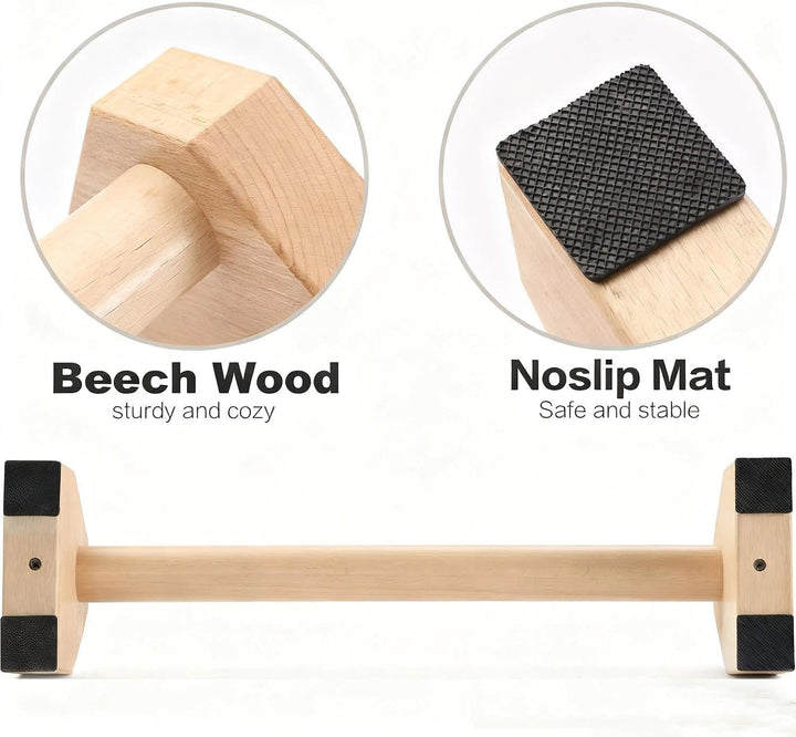 Liegestützgriffe, 2 Push Up Bars, Handstandstange, Holz Parallettes, mit Zwei Abnehmbaren Griffschla