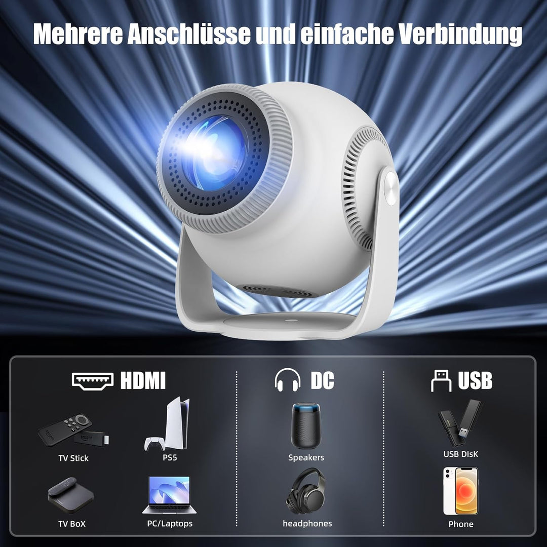 Mini Beamer Unterstützt 4K & 8K 1080P, Smart Beamer mit 5G WiFi 6 BT 5.4, Android 14-System, Tragbar