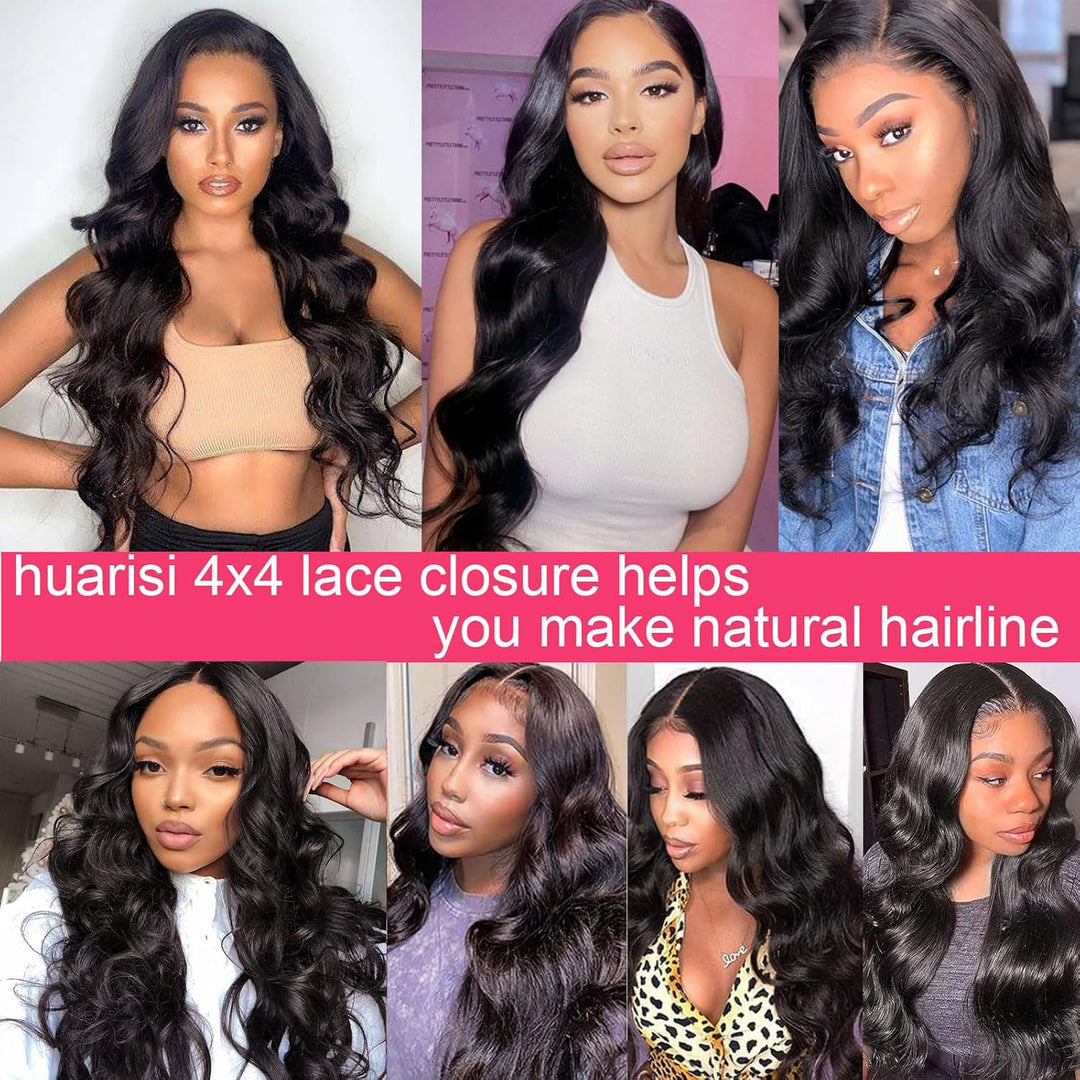 Huarisi 4x4 Closure Human Hair 20 Inch Free Part Lace Closures 12a Grade Brazilian Body Wave Virgin