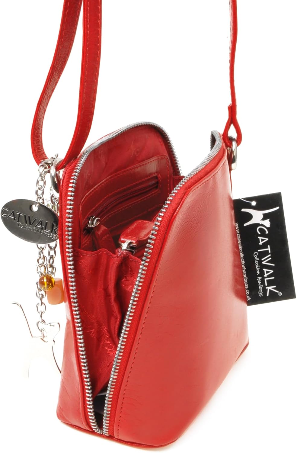 Catwalk Collection Handbags - Leder - Klien Umhängetasche/Schultertasche - LENA S Rot, S Rot