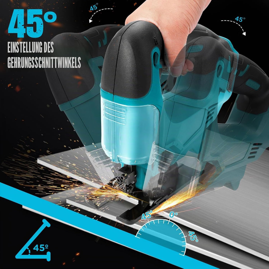 Akku Stichsäge für Makita 18V Lithium-Akku, Elektro-Stichsäge mit 10 Stichsägeblatt,Variable Geschwi