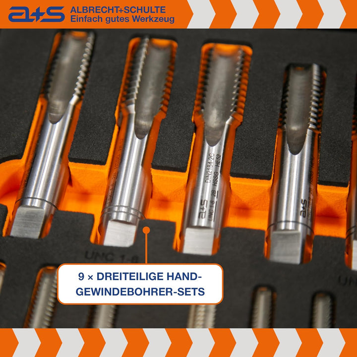a+s UNC Gewindeschneider Set Zoll | HSS-G, 1/4''–1'', 46-teilig | Gewindebohrer, Schneideisen, Verst