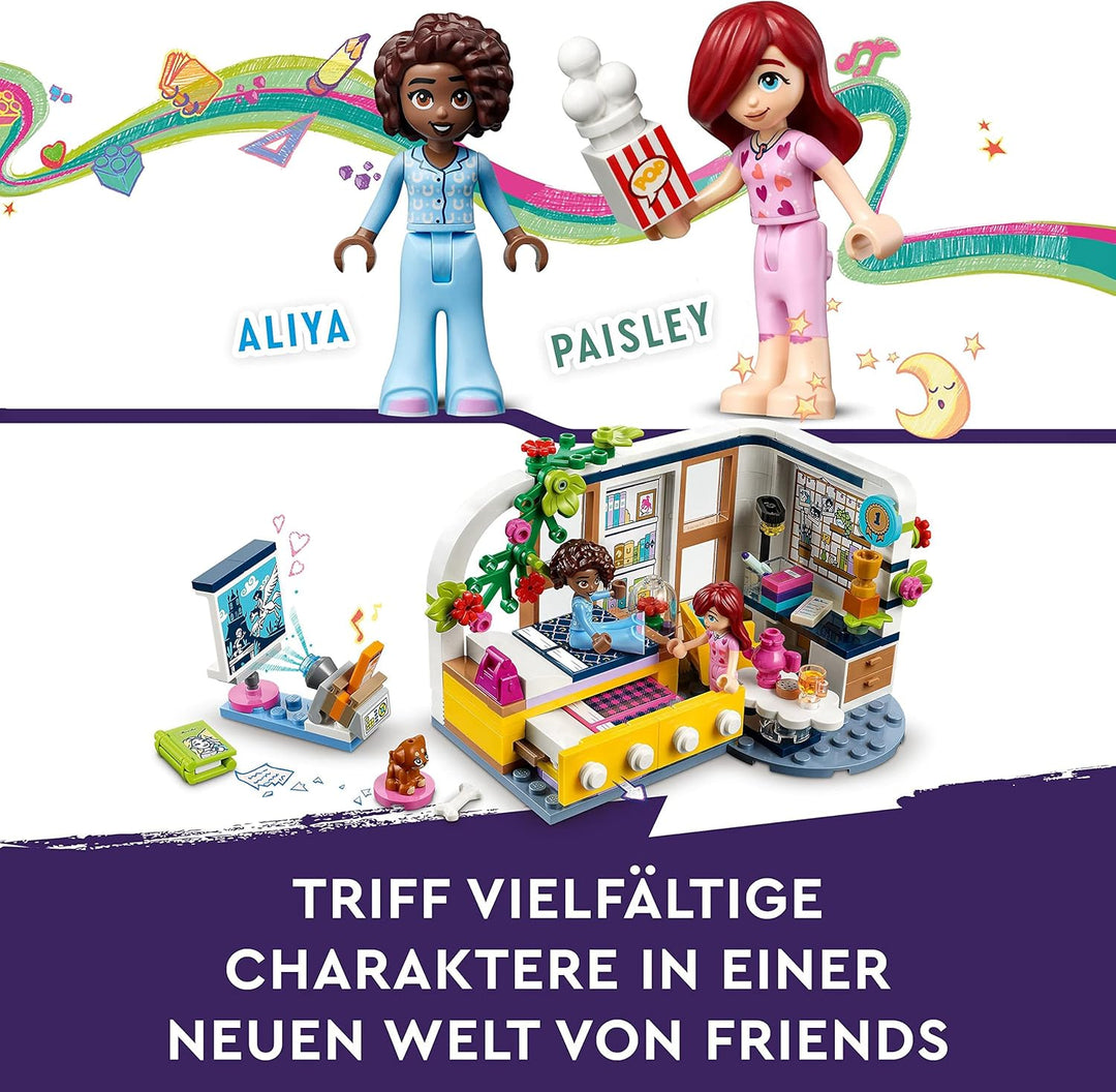 LEGO 41740 Friends Aliyas Zimmer, Spielzeug für Mädchen und Jungen, Übernachtungsparty-Set zum Samme
