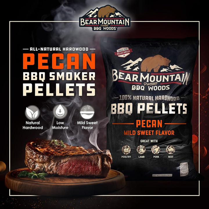 Bear Mountain BBQ 100 % natürliche Hartholz-Pellets – Pekannuss (9 kg Beutel), perfekt für Pellet-Rä