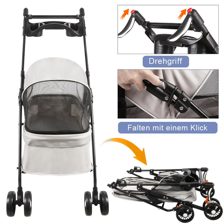 Homewell Klappbarer Haustierwagen mit Getränkehalter, Hundewagen & Katzenwagen, Leicht & Bequem mit