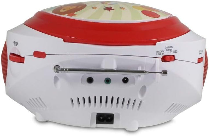 Metronic 477145 CD-Player für Kinder, Zirkus, mit USB-/AUX-IN-Port Rot/Weiss, Rot/Weiss