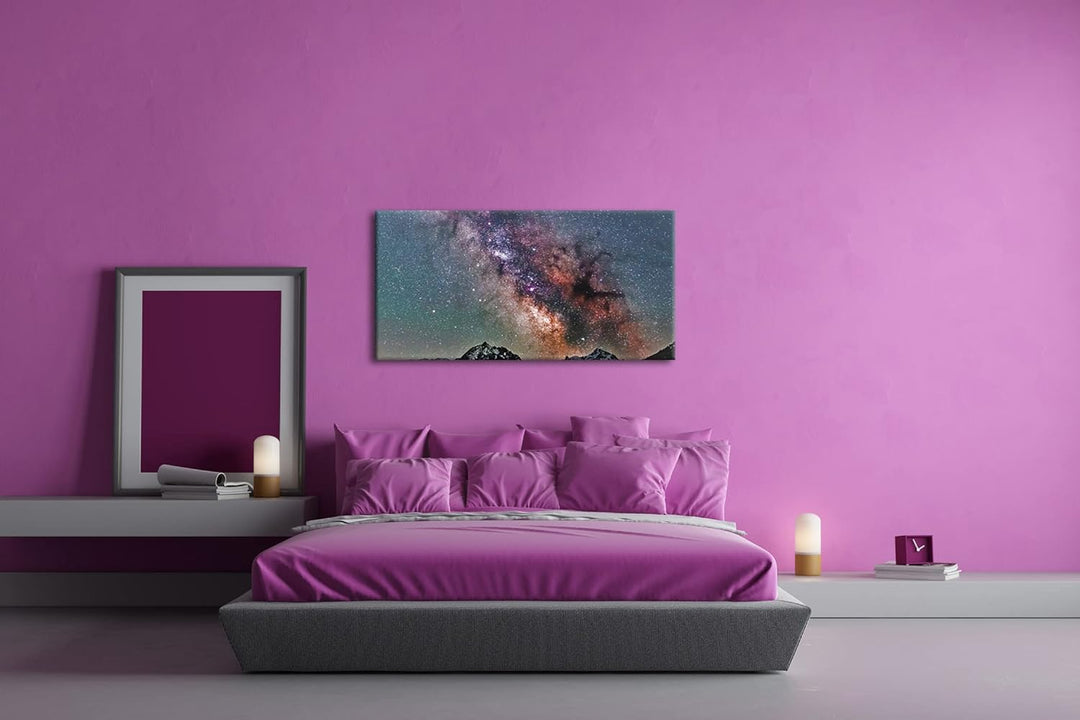 Hoch über den Bergen Panorama 80x40 cm als Leinwandbild, Motiv fertig gerahmt auf Echtholzrahmen, Ho