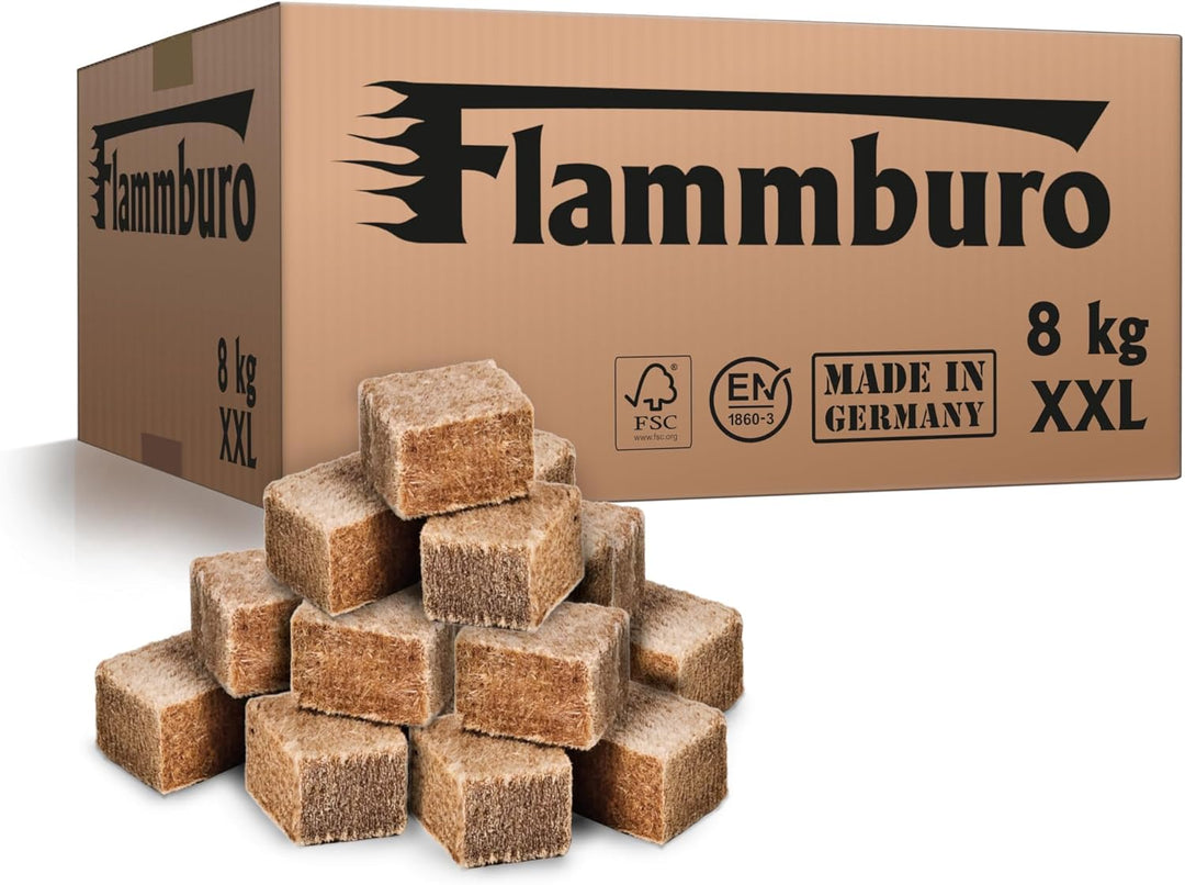 FLAMMBURO (8 kg Öko XXL Anzündwürfel vom Deutschen Hersteller, Grillanzünder, Kaminanzünder, Ofenanz