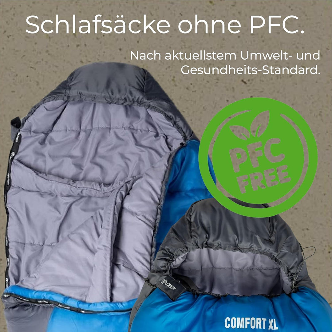 EXPLORER® Comfort XL Schlafsack -23°C -5°C [350GSM] 3-4 Jahreszeiten Winter Mumienschlafsack für Erw