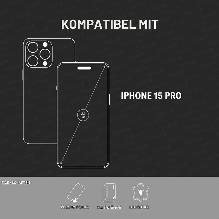 TORRO Klapphulle kompatibel mit iPhone 15 Pro – Premium Leder Hulle mit Kartenfächern (kompatibel mi