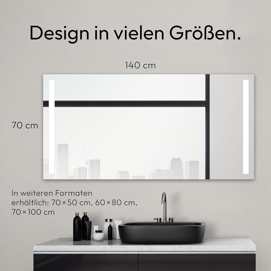 Badspiegel mit Beleuchtung Talos Light - Badezimmerspiegel 140 x 70 cm - mit hinterleuchteten Lichta