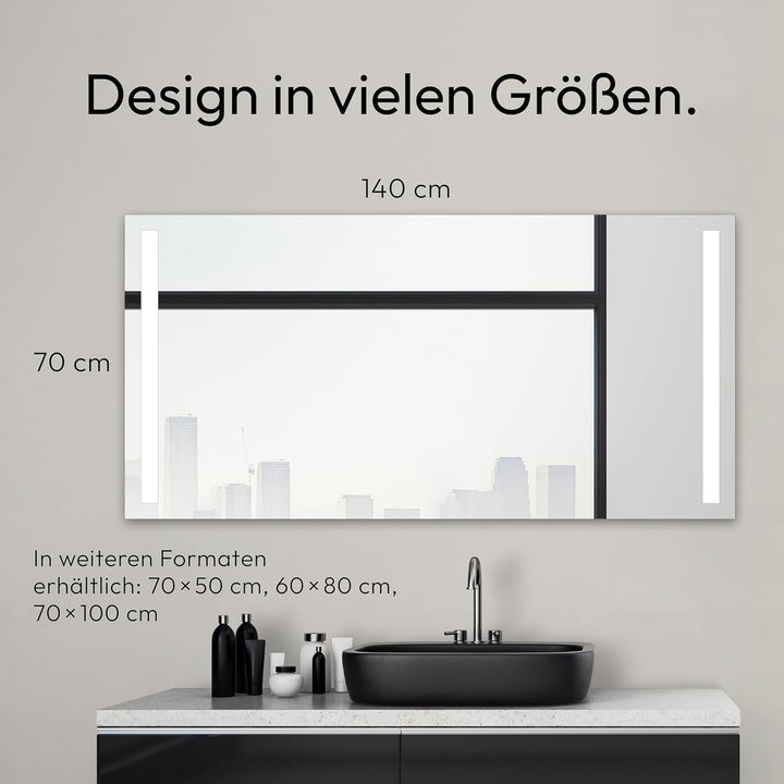 Badspiegel mit Beleuchtung Talos Light - Badezimmerspiegel 140 x 70 cm - mit hinterleuchteten Lichta