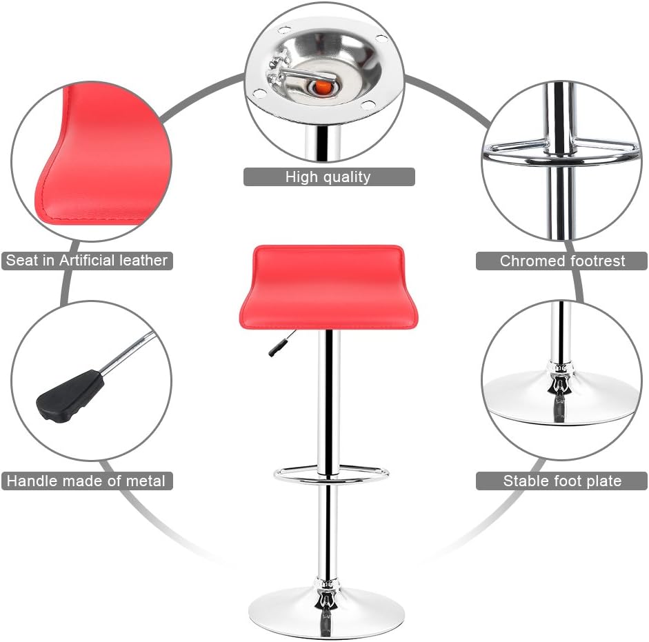 Baiyun Barhocker 2er Set, Modernes PU -Leder Barhocker Höhenverstellbar, Metall Bar Hocker Basis mit