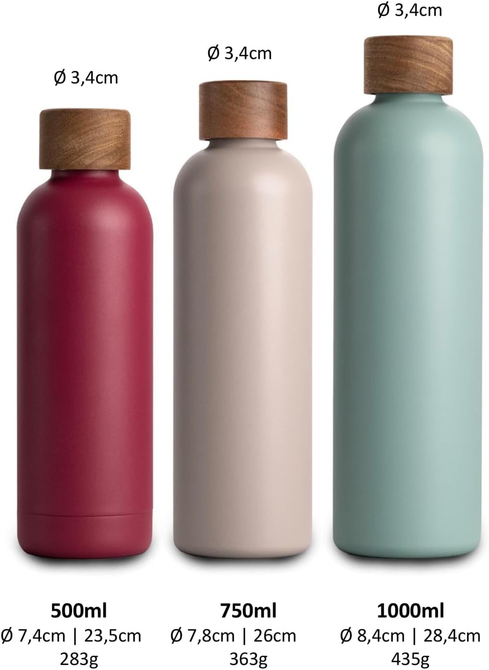 T&N Edelstahl Trinkflasche 1 Liter, Thermosflasche 1l mit Akazienholz Deckel, Isolierte Wasserflasch