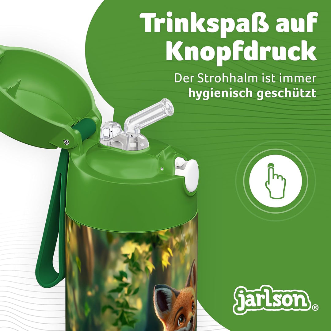 Jarlson® Trinkflasche Kinder Edelstahl Charli [MIT STROHHALM] - Thermosflasche Auslaufsicher - Therm